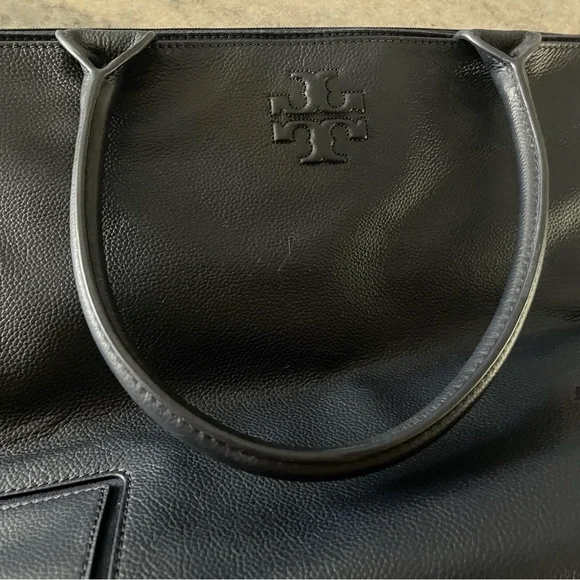 Tory Burch EllaBlue Leather & Canvas Tote Large Laptop Work Bag, Like new.
